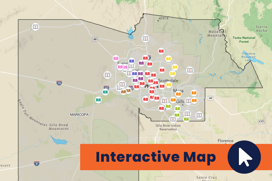 Image showing a map of Maricopa County with each library shown in its geographic location.