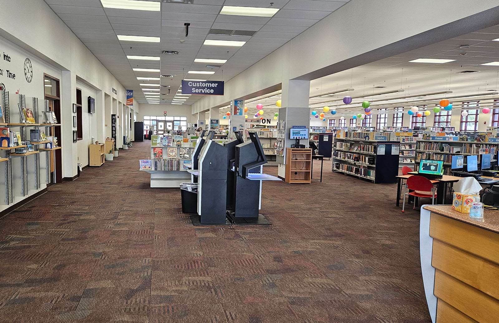 Photo of Perry Library from in front of the Customer Service Desk